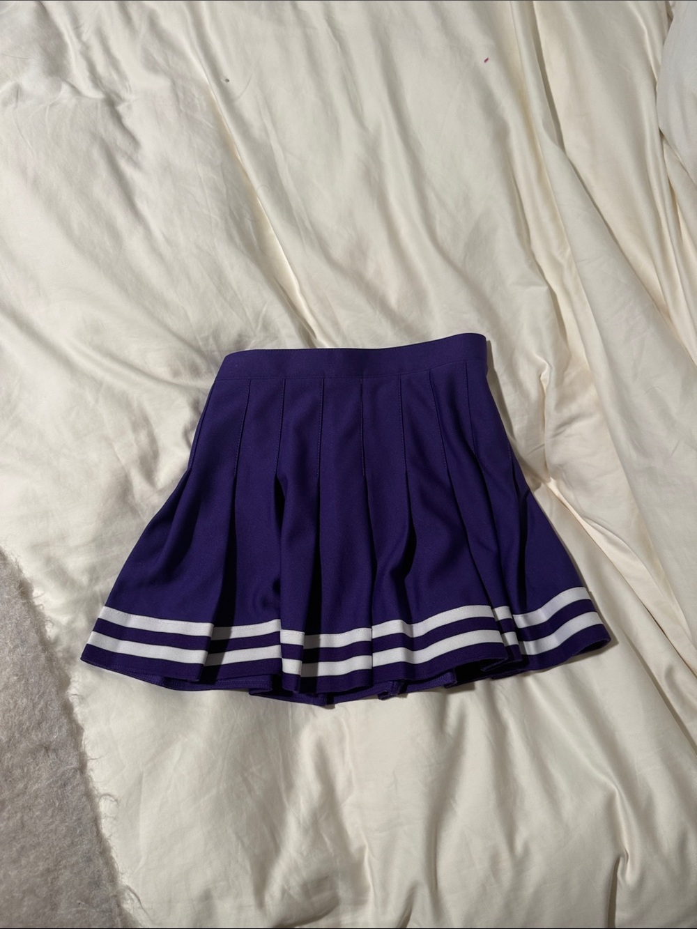 Purple Pleated Skater cheer Mini Skirt with White Stripes